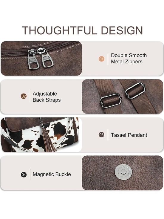 Brown Leather Backpack with Cowhide Print Accent
